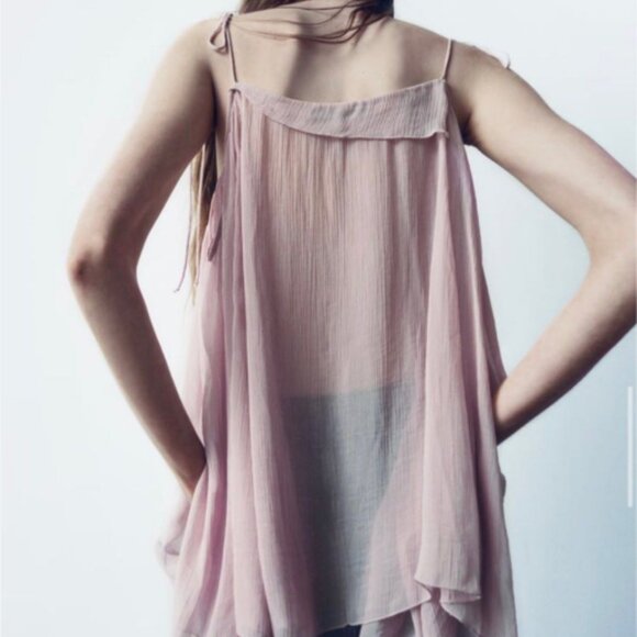 Zara Tops Womens Sheer Blush Pink CNY Chinese New Year‎ Sabrina Off Shoulder M-L - Picture 2 of 11